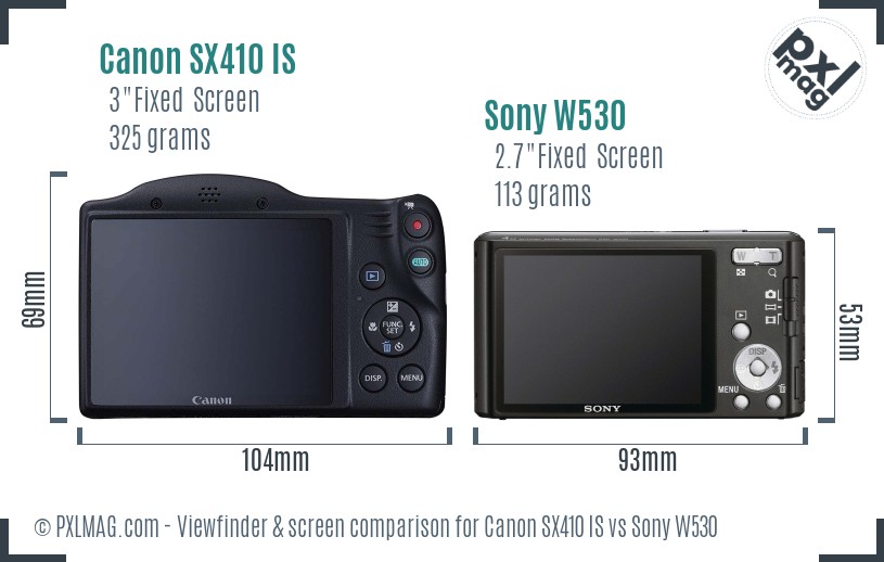 Canon SX410 IS vs Sony W530 Screen and Viewfinder comparison