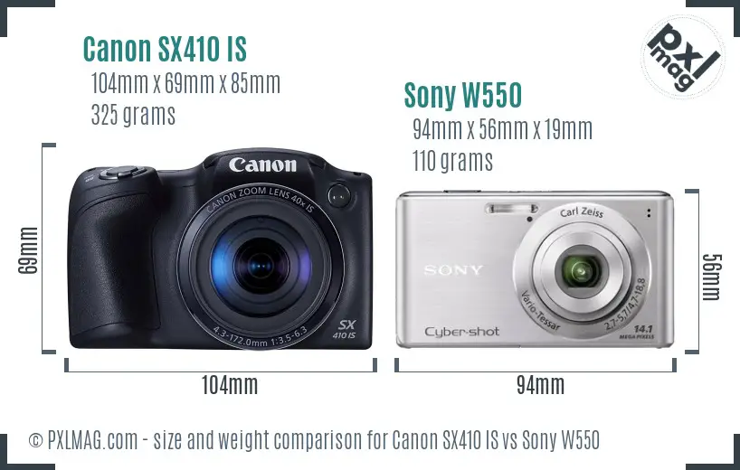 Canon SX410 IS vs Sony W550 size comparison