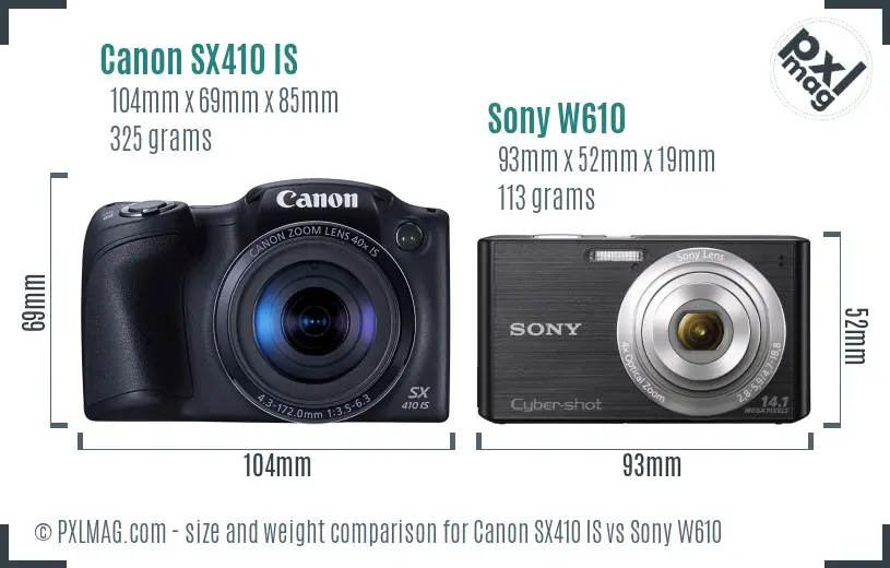 Canon SX410 IS vs Sony W610 size comparison