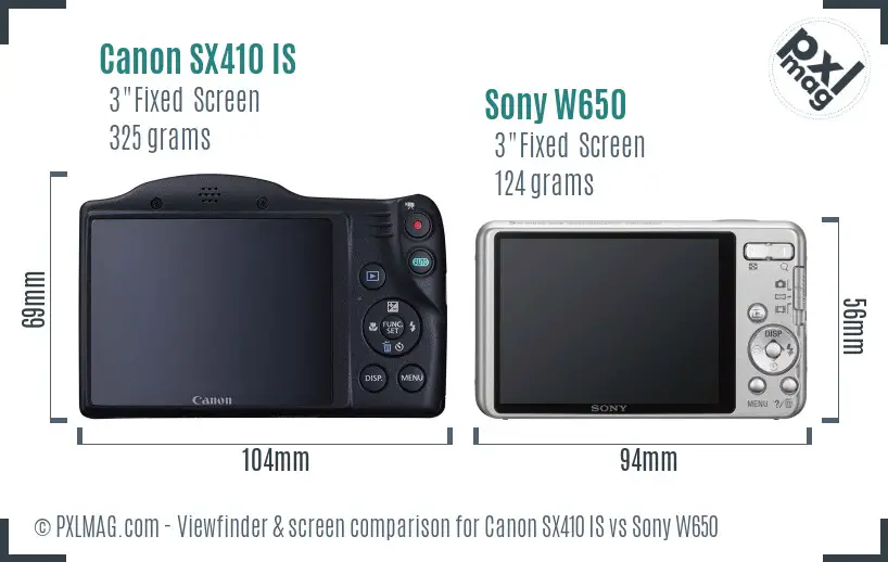 Canon SX410 IS vs Sony W650 Screen and Viewfinder comparison