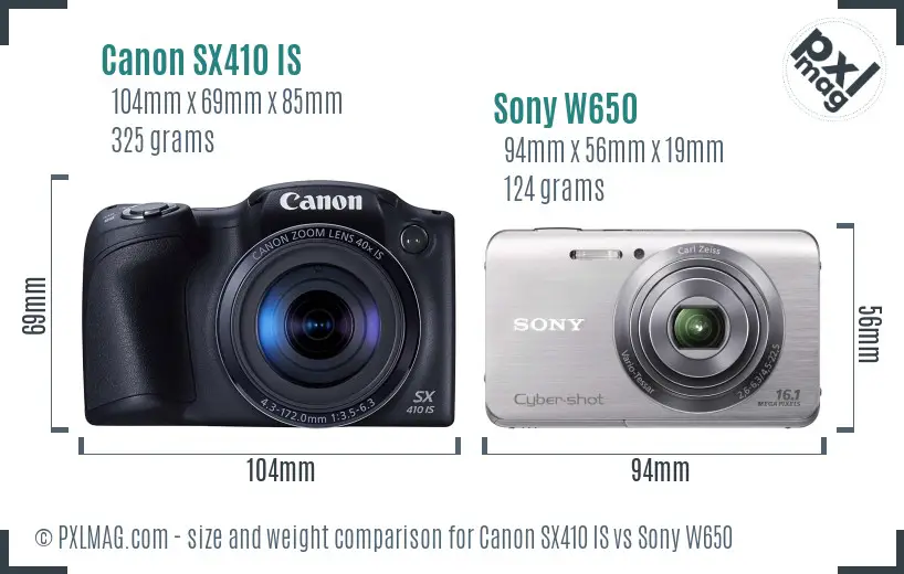 Canon SX410 IS vs Sony W650 size comparison