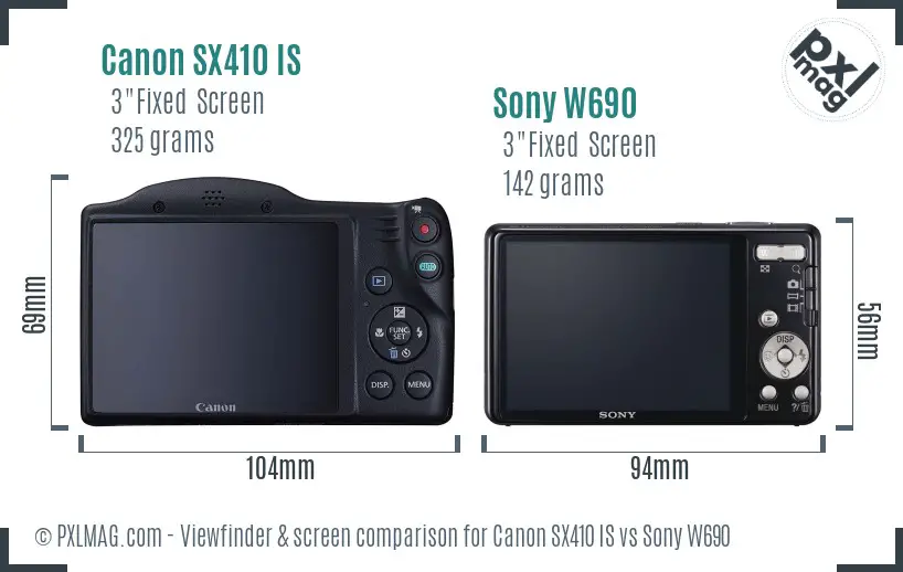 Canon SX410 IS vs Sony W690 Screen and Viewfinder comparison