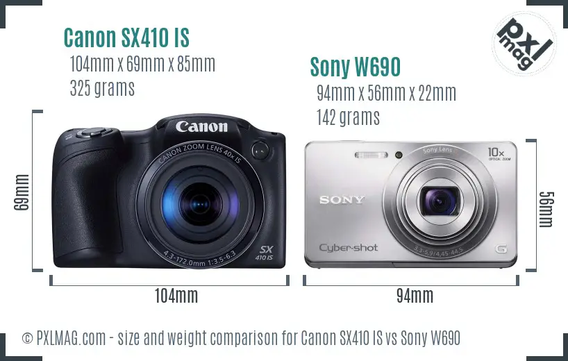 Canon SX410 IS vs Sony W690 size comparison