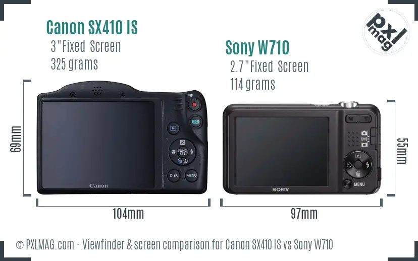 Canon SX410 IS vs Sony W710 Screen and Viewfinder comparison