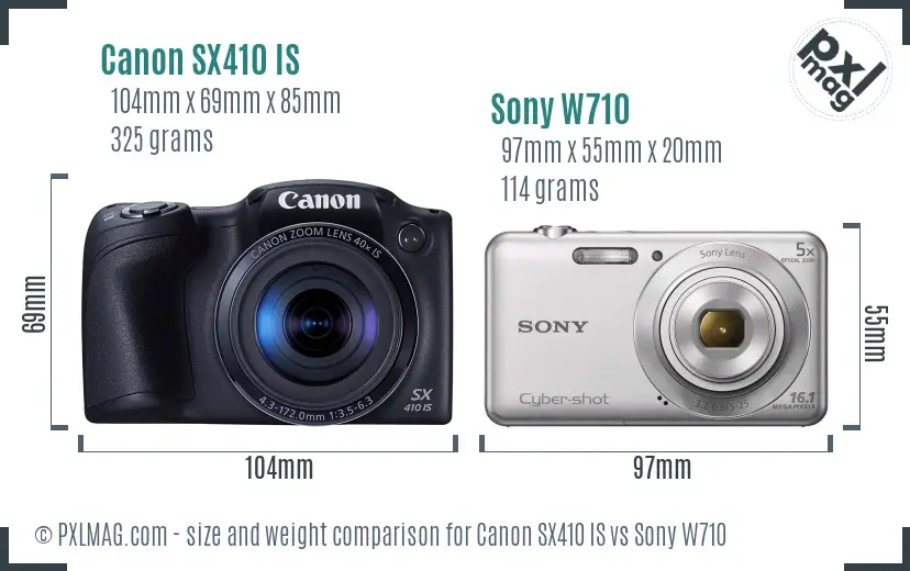 Canon SX410 IS vs Sony W710 size comparison