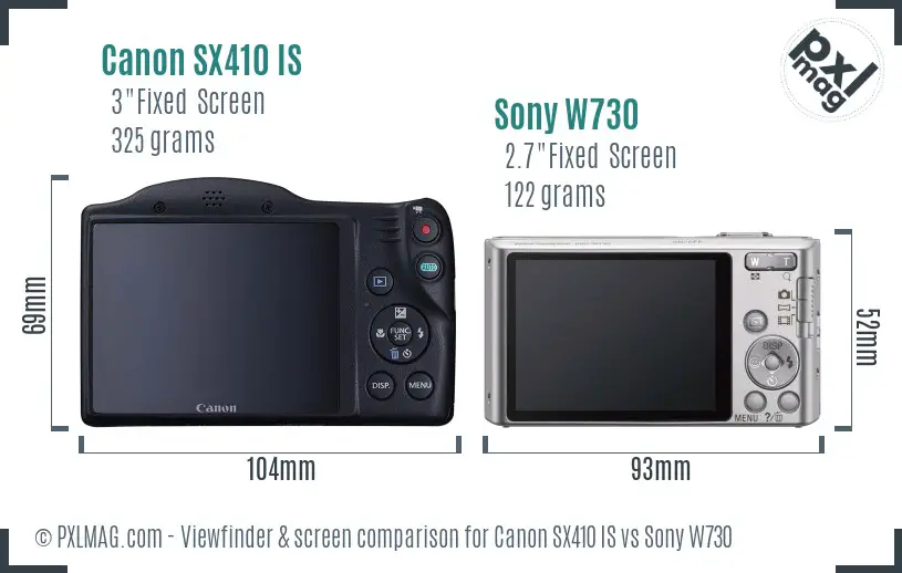 Canon SX410 IS vs Sony W730 Screen and Viewfinder comparison