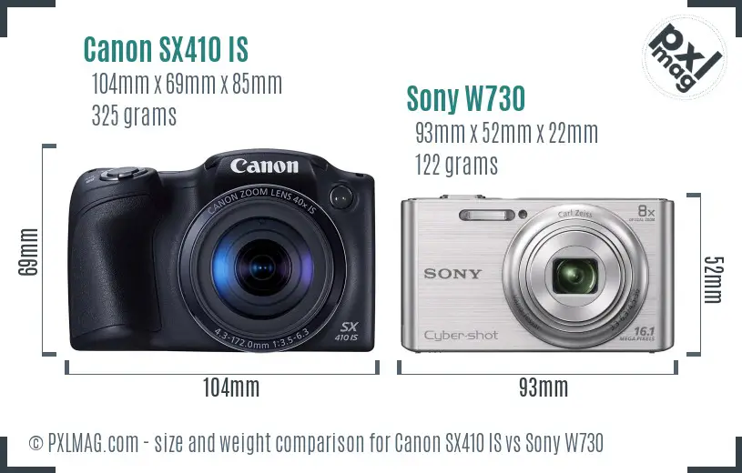 Canon SX410 IS vs Sony W730 size comparison