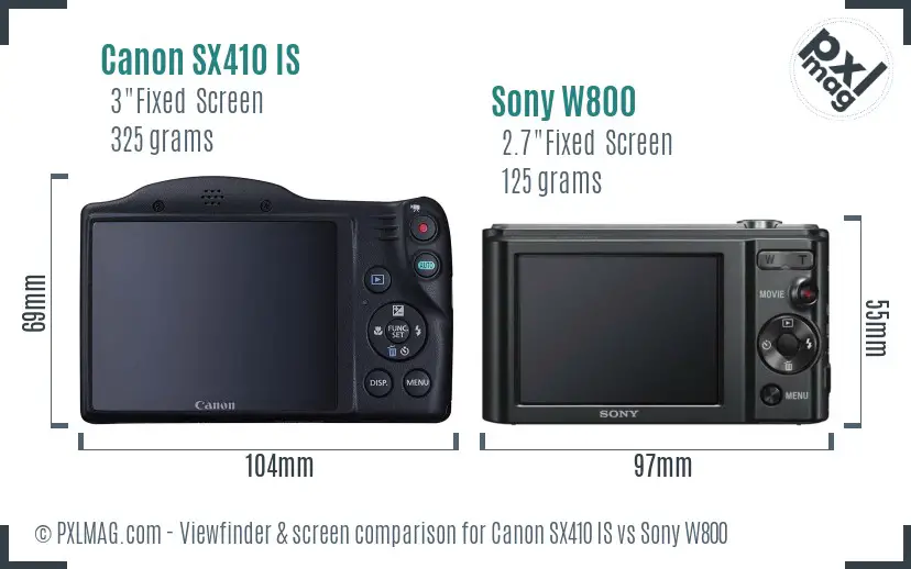 Canon SX410 IS vs Sony W800 Screen and Viewfinder comparison