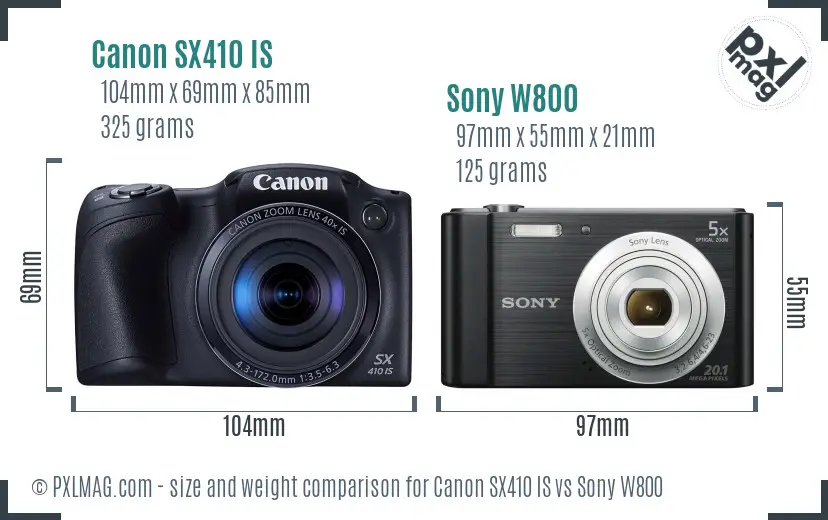 Canon SX410 IS vs Sony W800 size comparison