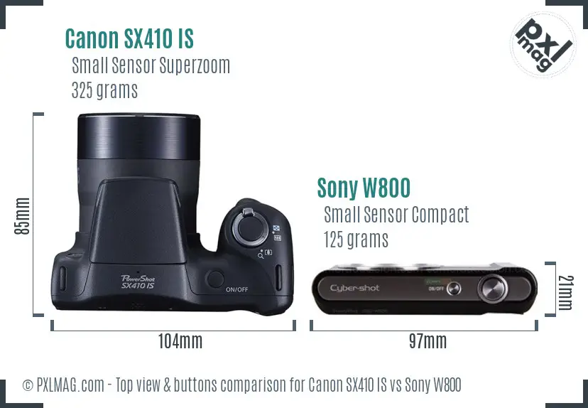 Canon SX410 IS vs Sony W800 top view buttons comparison