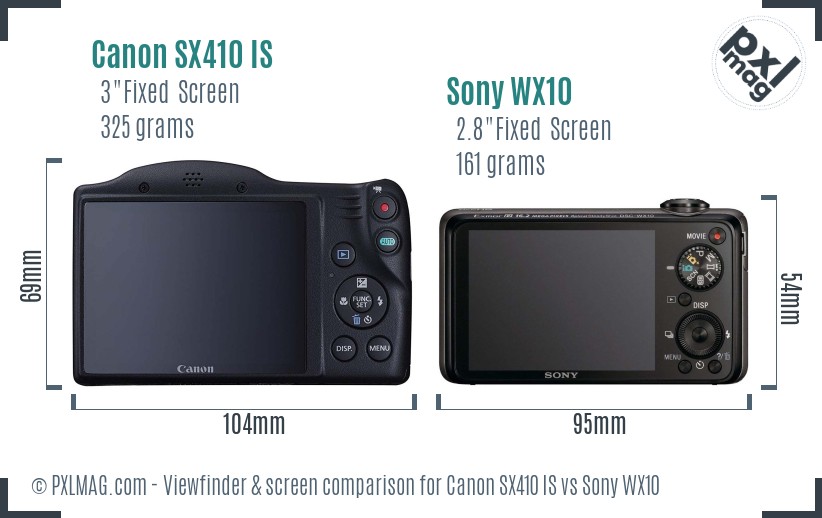 Canon SX410 IS vs Sony WX10 Screen and Viewfinder comparison