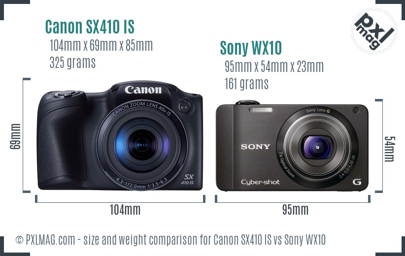 Canon SX410 IS vs Sony WX10 size comparison