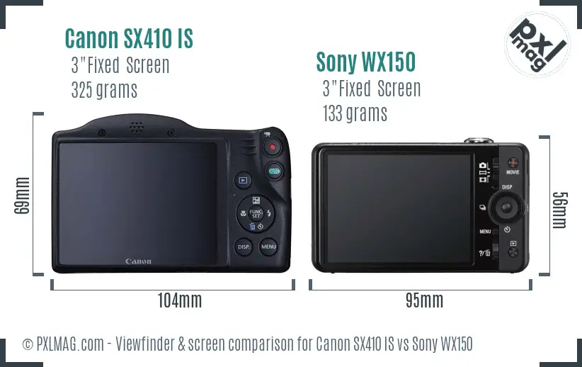 Canon SX410 IS vs Sony WX150 Screen and Viewfinder comparison