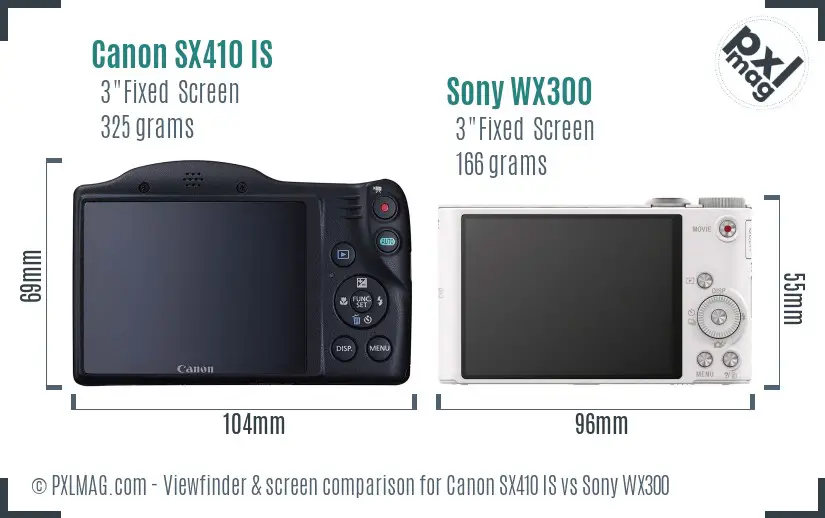 Canon SX410 IS vs Sony WX300 Screen and Viewfinder comparison