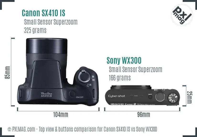 Canon SX410 IS vs Sony WX300 top view buttons comparison