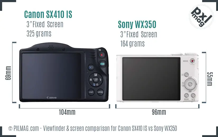 Canon SX410 IS vs Sony WX350 Screen and Viewfinder comparison Canon SX410 IS vs Sony WX350 Screen and Viewfinder comparison