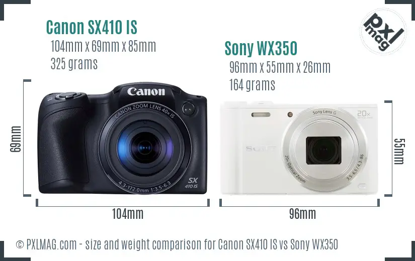 Canon SX410 IS vs Sony WX350 size comparison Canon SX410 IS vs Sony WX350 size comparison