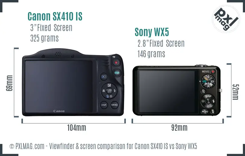 Canon SX410 IS vs Sony WX5 Screen and Viewfinder comparison