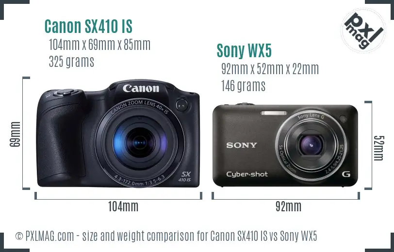 Canon SX410 IS vs Sony WX5 size comparison