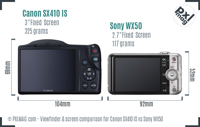 Canon SX410 IS vs Sony WX50 Screen and Viewfinder comparison