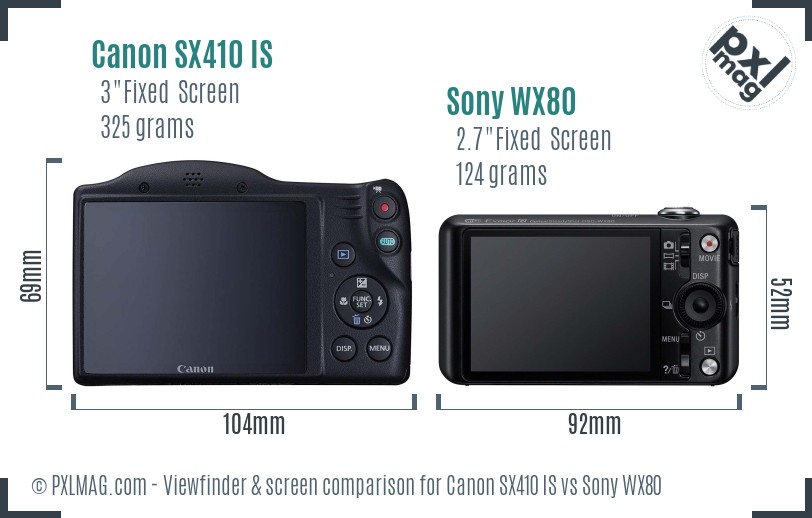 Canon SX410 IS vs Sony WX80 Screen and Viewfinder comparison
