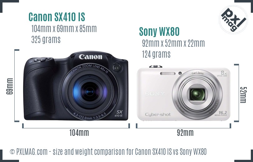 Canon SX410 IS vs Sony WX80 size comparison