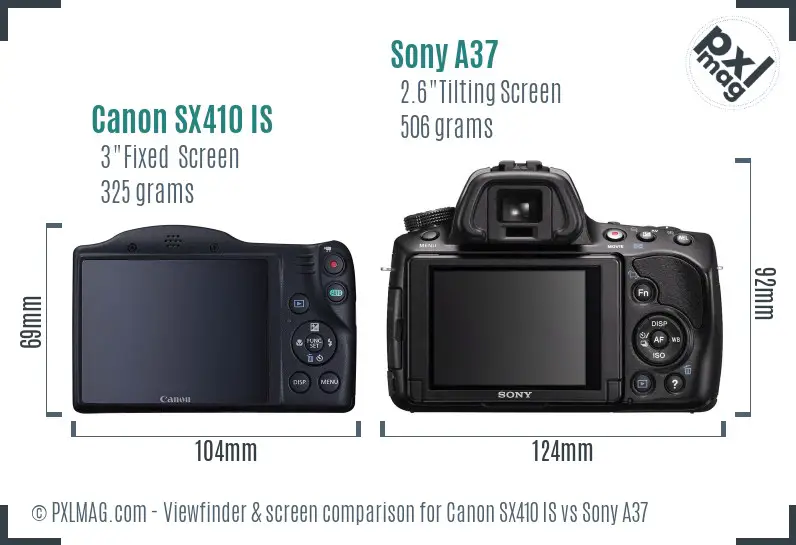 Canon SX410 IS vs Sony A37 Screen and Viewfinder comparison Canon SX410 IS vs Sony A37 Screen and Viewfinder comparison