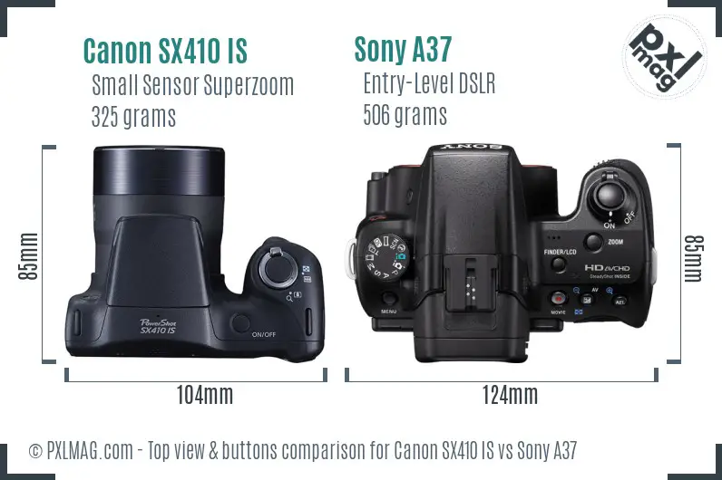 Canon SX410 IS vs Sony A37 top view buttons comparison Canon SX410 IS vs Sony A37 top view buttons comparison