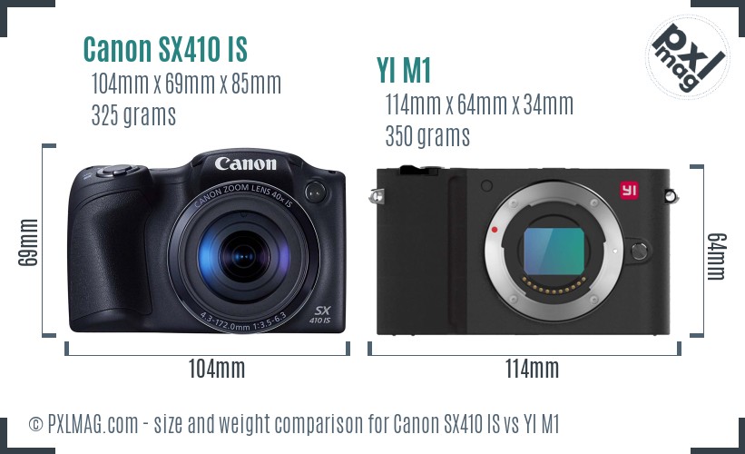 Canon SX410 IS vs YI M1 size comparison