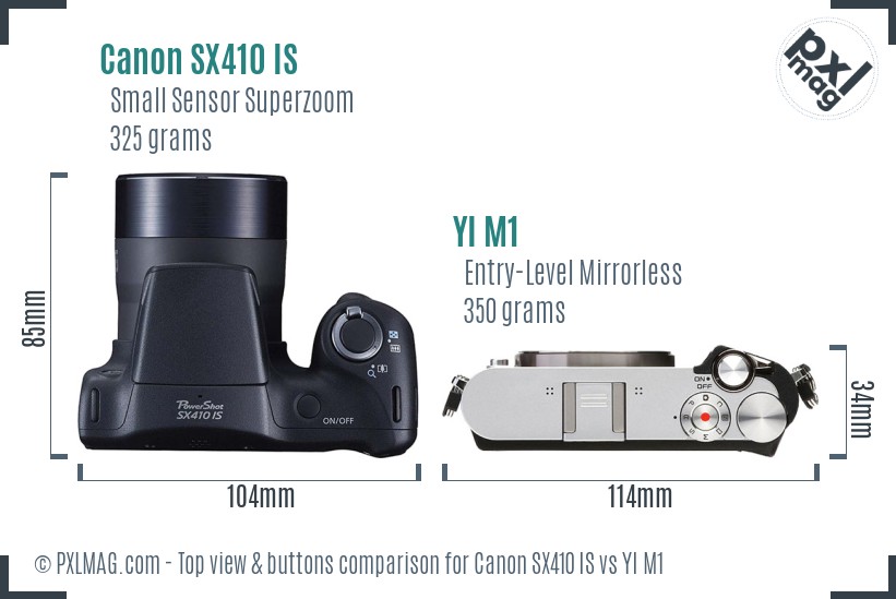 Canon SX410 IS vs YI M1 top view buttons comparison