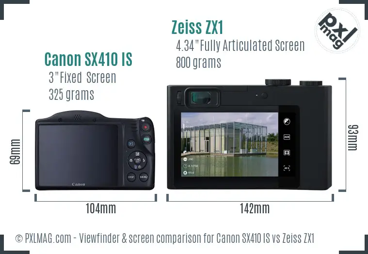 Canon SX410 IS vs Zeiss ZX1 Screen and Viewfinder comparison