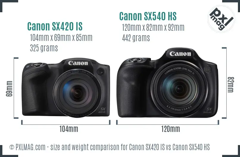 Canon SX420 IS vs Canon SX540 HS size comparison