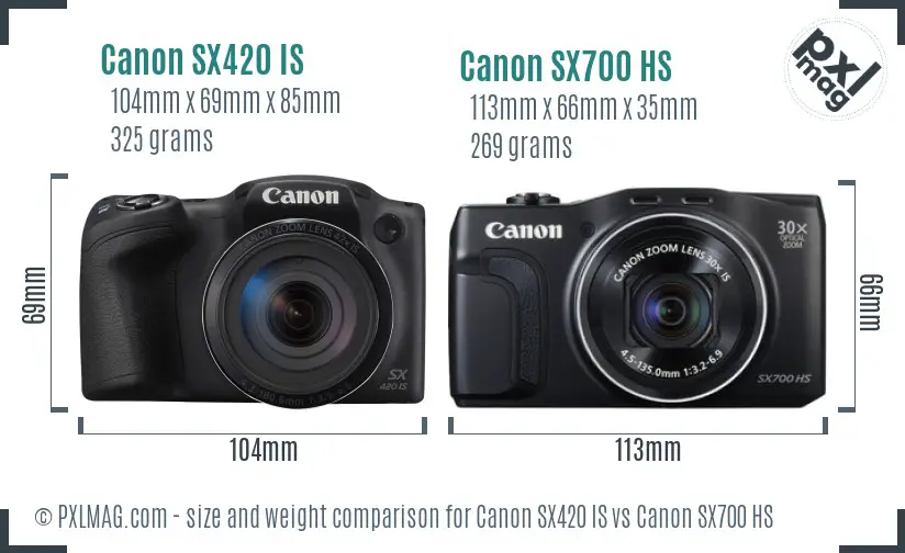 Canon SX420 IS vs Canon SX700 HS size comparison