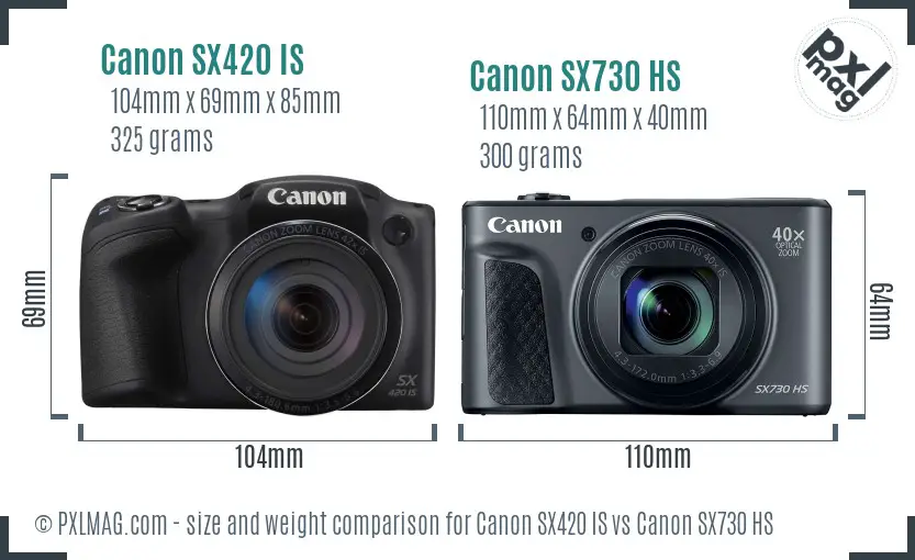 Canon SX420 IS vs Canon SX730 HS size comparison