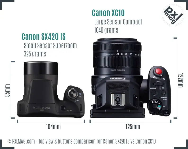 Canon SX420 IS vs Canon XC10 top view buttons comparison