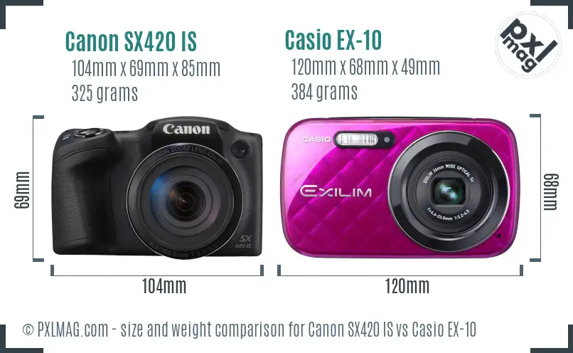 Canon SX420 IS vs Casio EX-10 size comparison