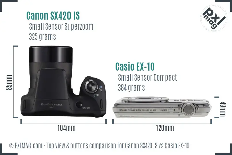 Canon SX420 IS vs Casio EX-10 top view buttons comparison