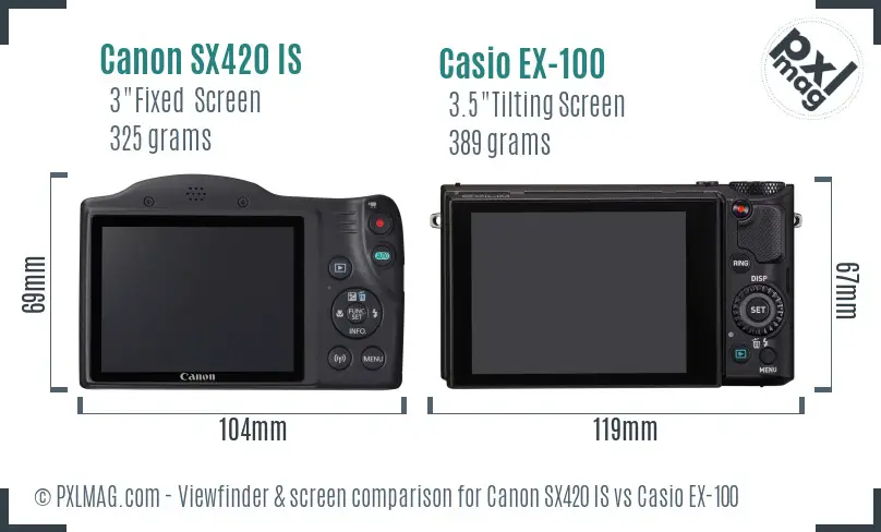 Canon SX420 IS vs Casio EX-100 Screen and Viewfinder comparison