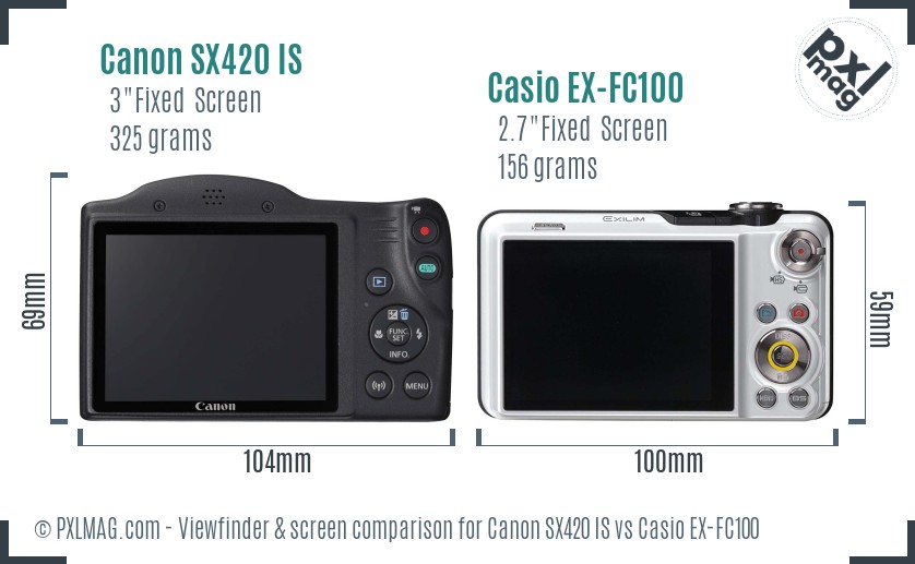 Canon SX420 IS vs Casio EX-FC100 Screen and Viewfinder comparison