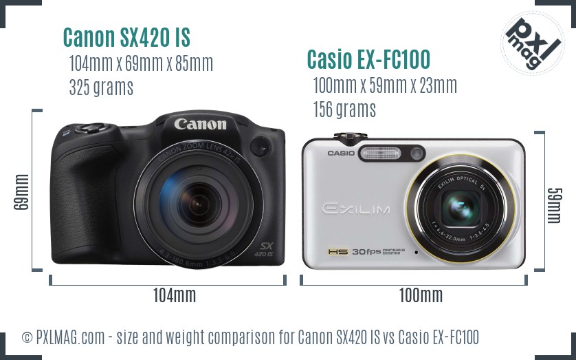Canon SX420 IS vs Casio EX-FC100 size comparison