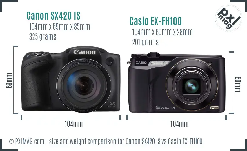 Canon SX420 IS vs Casio EX-FH100 size comparison Canon SX420 IS vs Casio EX-FH100 size comparison