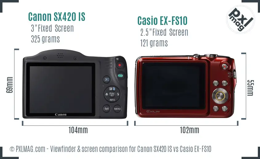 Canon SX420 IS vs Casio EX-FS10 Screen and Viewfinder comparison Canon SX420 IS vs Casio EX-FS10 Screen and Viewfinder comparison