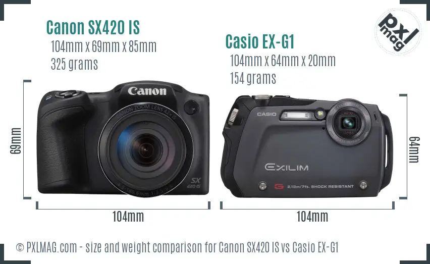 Canon SX420 IS vs Casio EX-G1 size comparison