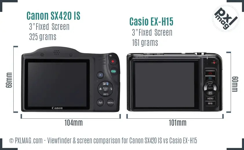 Canon SX420 IS vs Casio EX-H15 Screen and Viewfinder comparison