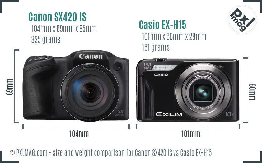 Canon SX420 IS vs Casio EX-H15 size comparison