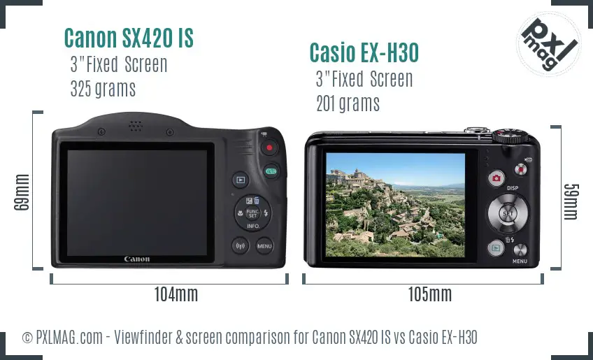 Canon SX420 IS vs Casio EX-H30 Screen and Viewfinder comparison