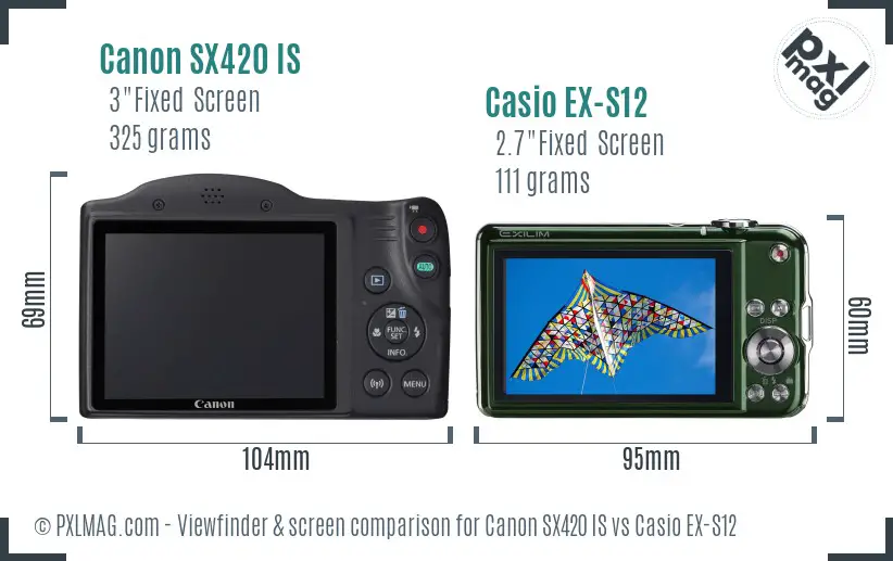 Canon SX420 IS vs Casio EX-S12 Screen and Viewfinder comparison