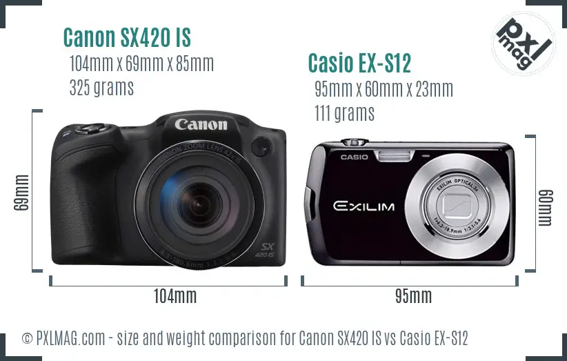 Canon SX420 IS vs Casio EX-S12 size comparison