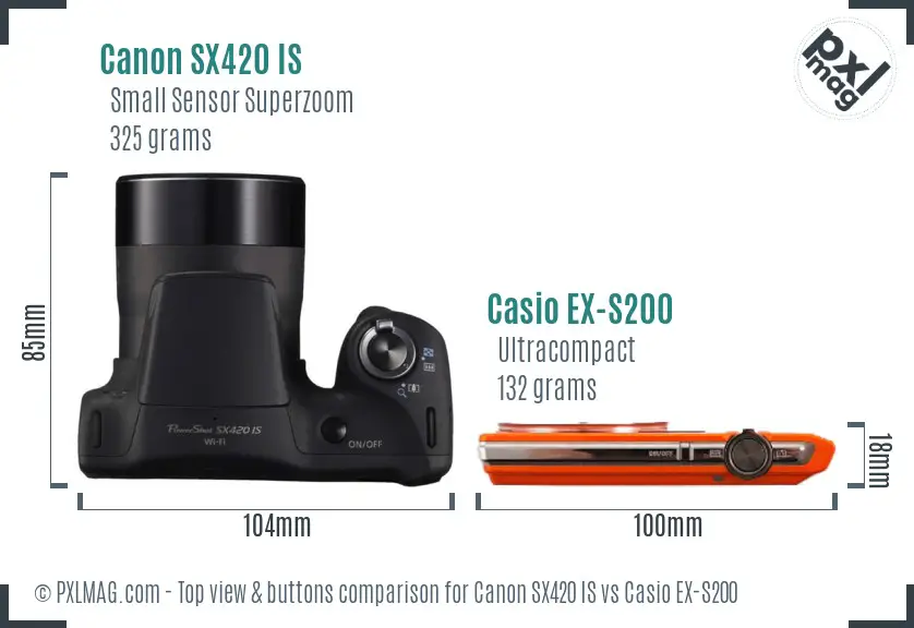 Canon SX420 IS vs Casio EX-S200 top view buttons comparison