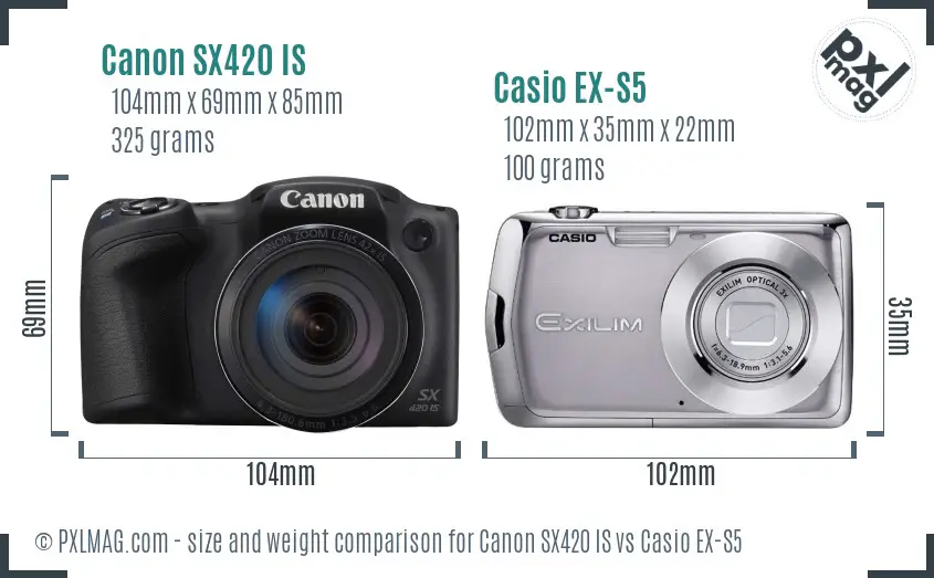 Canon SX420 IS vs Casio EX-S5 size comparison